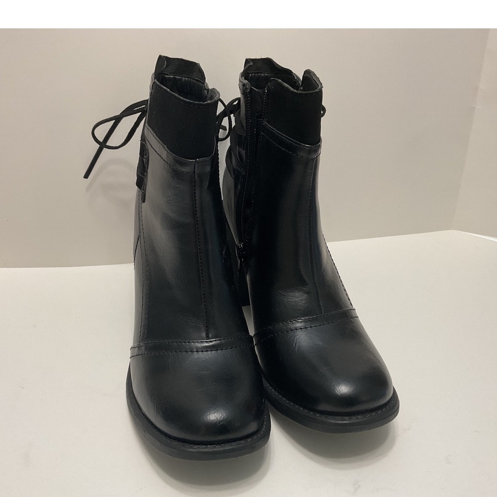 Pierre Dumas Ravenna Black Lace Up Back Ankle Boots Womens 9M Side Zip BlockHeel